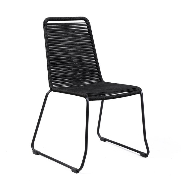 Armen Living Shasta Outdoor Metal and Black Rope Stackable Dining Chair - Set of 2 - LCSHSIBLK