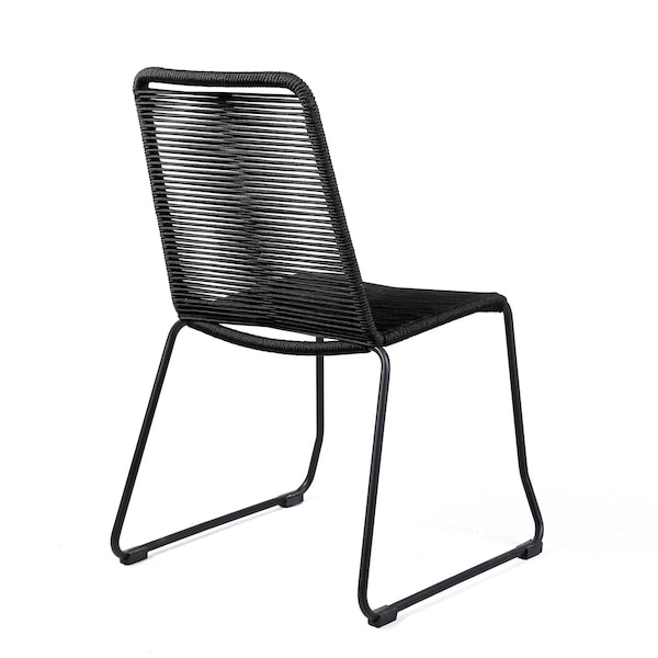 Armen Living Shasta Outdoor Metal and Black Rope Stackable Dining Chair - Set of 2 - LCSHSIBLK