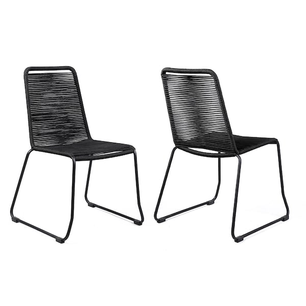 Armen Living Shasta Outdoor Metal and Black Rope Stackable Dining Chair - Set of 2 - LCSHSIBLK