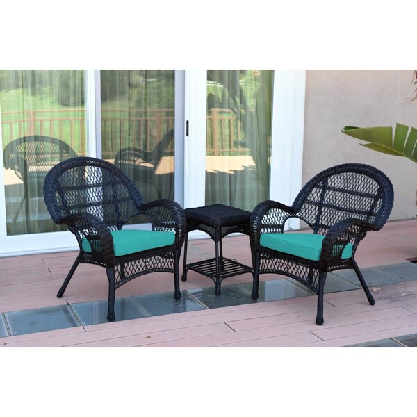 Propation W00211-2-CES032 Santa Maria Black Wicker Chair Set, Turquoise Cushions - 3 Piece - PR2436923