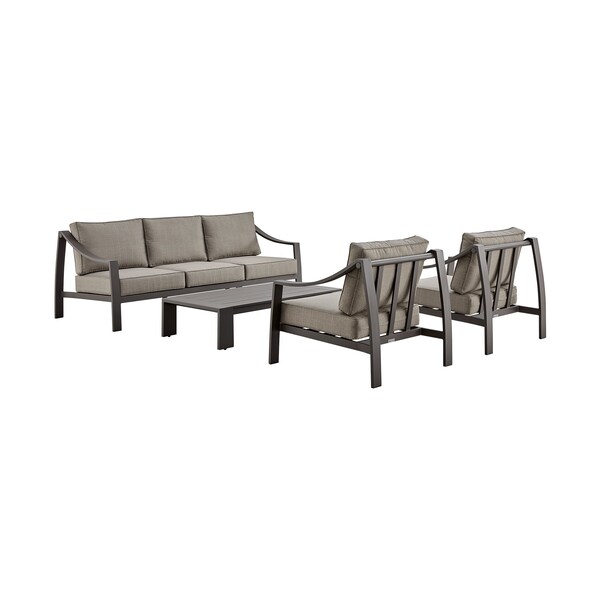 Armen Living Mongo 4 Piece Outdoor Patio Furniture Set in Dark Brown Aluminum with Cushions - 840254332416