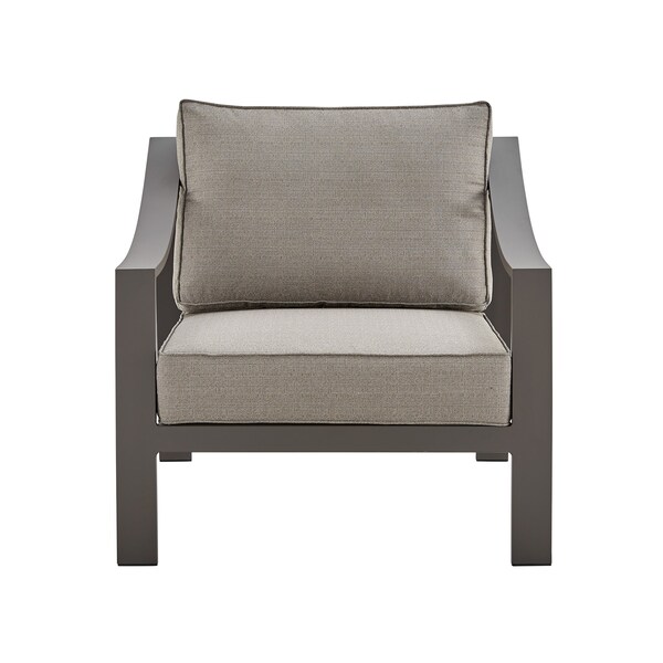 Armen Living Mongo 4 Piece Outdoor Patio Furniture Set in Dark Brown Aluminum with Cushions - 840254332416