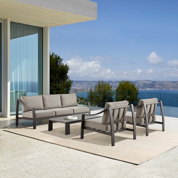 Armen Living Mongo 4 Piece Outdoor Patio Furniture Set in Dark Brown Aluminum with Cushions - 840254332416