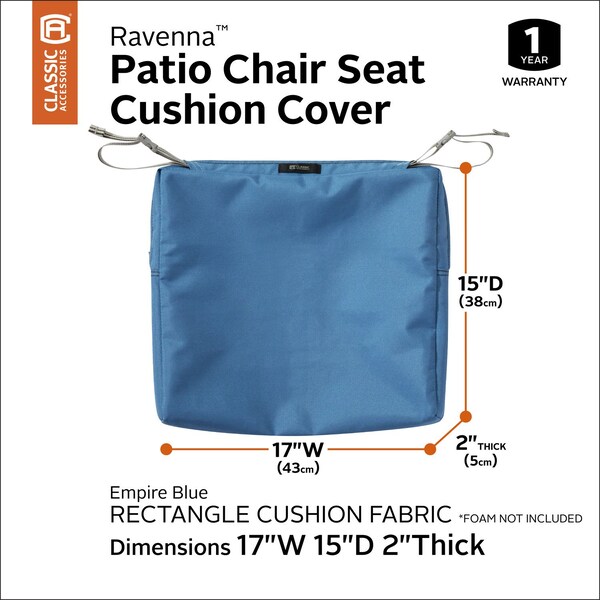 Classic Accessories Ravenna Patio Cushion Slipcover, Empire Blue, 17" - 60-336-010501-RT