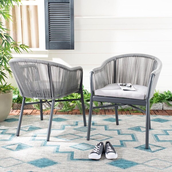 Safavieh Outdoor Living Nicolo Rope Chair with Cushion - Grey, 2PK - PAT4027A-SET2