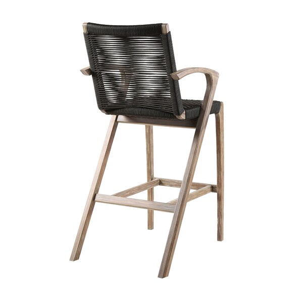 Armen Living Nabila Outdoor Light Eucalyptus Wood and Charcoal Rope Counter and Bar Height Stool - 840254333437