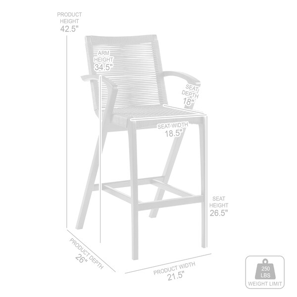 Armen Living Nabila Outdoor Light Eucalyptus Wood and Charcoal Rope Counter and Bar Height Stool - 840254333437