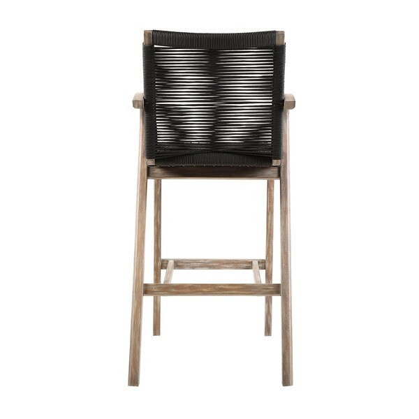 Armen Living Nabila Outdoor Light Eucalyptus Wood and Charcoal Rope Counter and Bar Height Stool - 840254333437