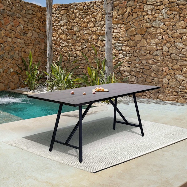 Armen Living Koala Outdoor Patio Dark Eucalyptus Wood and Metal Rectangle Dining Table - 840254332317