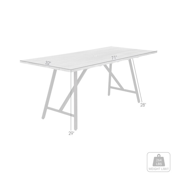 Armen Living Koala Outdoor Patio Dark Eucalyptus Wood and Metal Rectangle Dining Table - 840254332317