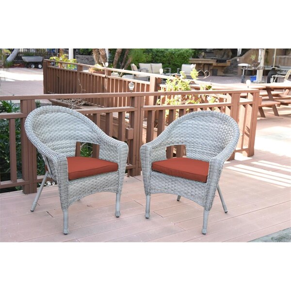 Jeco W00402G-2-FS018 2 in. Resin Wicker Clark Single Chair with Brick Red Cushion, 2PK - W00402G_2-FS018