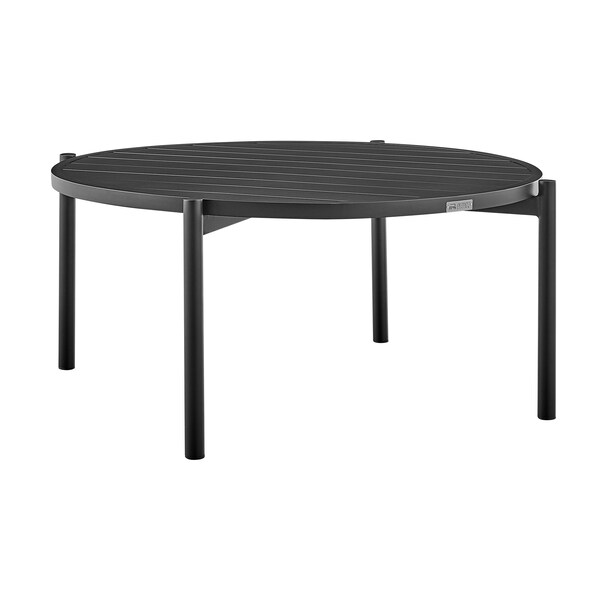 Armen Living Tiffany Outdoor Patio Round Coffee Table in Black Aluminum - 840254332577