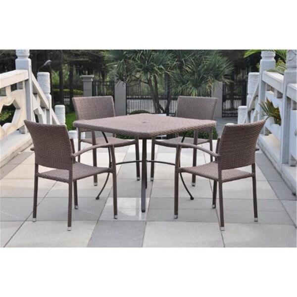 Fixturesfirst 4206-S-5-ABN Set of 5 Bardelona Resin Wicker Square Dining Group - Light Brown - FI2996861