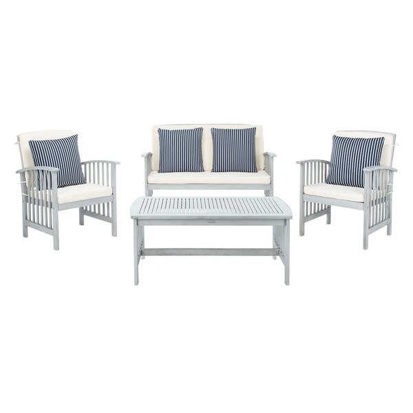 Safavieh Rocklin 4 Piece Outdoor Set, Grey, Beige & Navy - White - PAT7007H