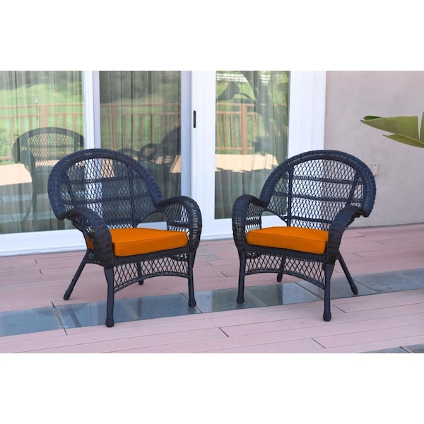 Jeco W00211-C-2-FS016 Santa Maria Black Wicker Chair with Orange Cushion, 2PK - W00211-C_2-FS016
