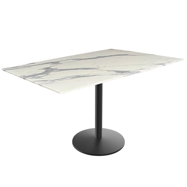 Holland Bar Stool Co 30 Tall OD214 Black Table Base w22 Diameter foot and 32x48 White Marble Top, IndoorOutdoor - OD214-2230BWODS3248WM