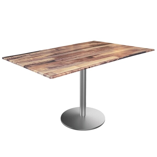 Holland Bar Stool Co 30 Tall OD214 St Steel Table Base w22 Diameter foot and 32x48 Rustic Top, IndoorOutdoor - OD214-2230SSODS3248RUSTIC