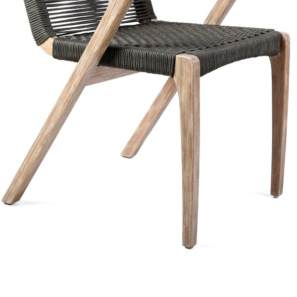 Armen Living Nabila Outdoor Light Eucalyptus Wood and Charcoal Rope Dining Chairs - Set of 2 - 840254333413