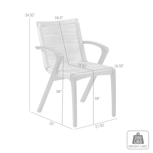 Armen Living Nabila Outdoor Light Eucalyptus Wood and Charcoal Rope Dining Chairs - Set of 2 - 840254333413