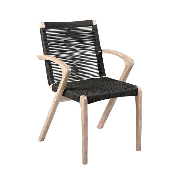 Armen Living Nabila Outdoor Light Eucalyptus Wood and Charcoal Rope Dining Chairs - Set of 2 - 840254333413