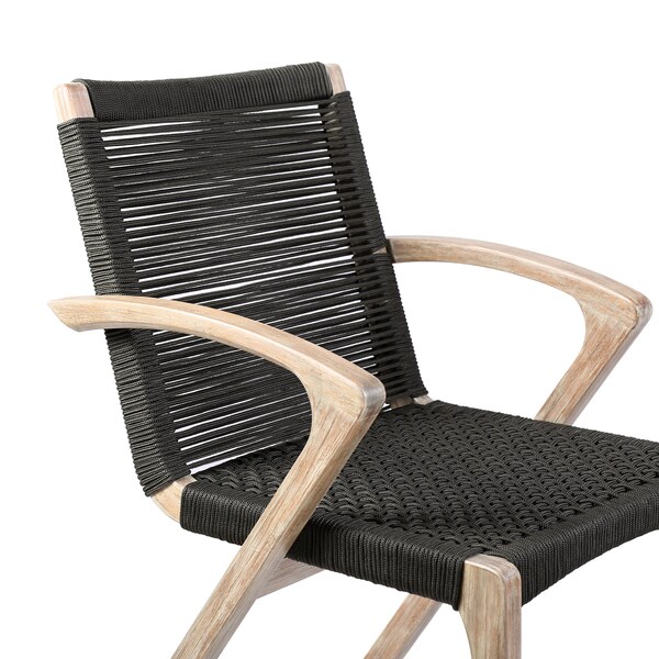 Armen Living Nabila Outdoor Light Eucalyptus Wood and Charcoal Rope Dining Chairs - Set of 2 - 840254333413
