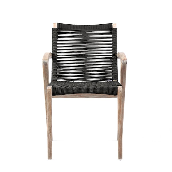 Armen Living Nabila Outdoor Light Eucalyptus Wood and Charcoal Rope Dining Chairs - Set of 2 - 840254333413