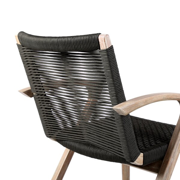 Armen Living Nabila Outdoor Light Eucalyptus Wood and Charcoal Rope Dining Chairs - Set of 2 - 840254333413
