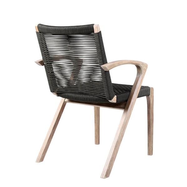 Armen Living Nabila Outdoor Light Eucalyptus Wood and Charcoal Rope Dining Chairs - Set of 2 - 840254333413