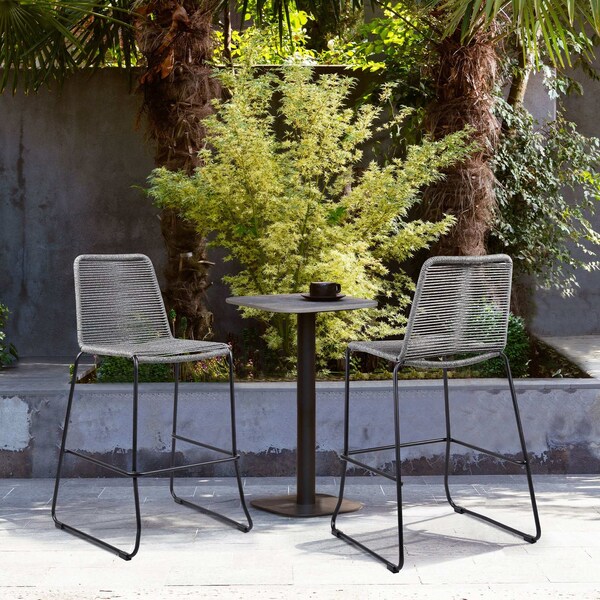 Armen Living Shasta 30" Outdoor Metal and Gray Rope Stackable Barstool - Set of 2 - LCSTBABLGRY30