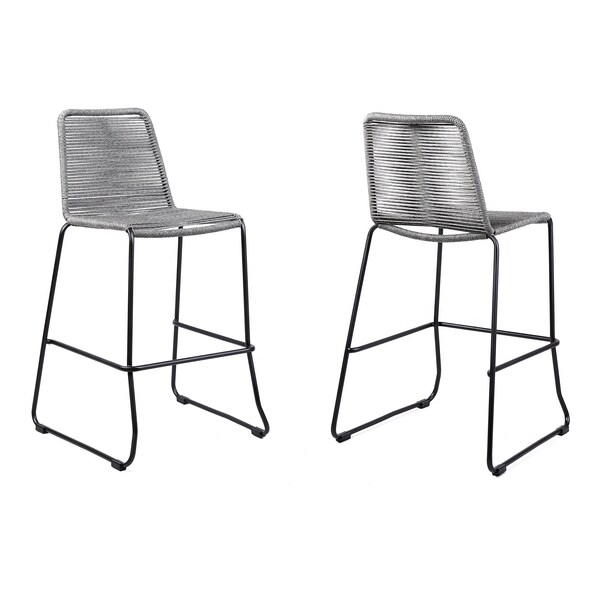Armen Living Shasta 30" Outdoor Metal and Gray Rope Stackable Barstool - Set of 2 - LCSTBABLGRY30