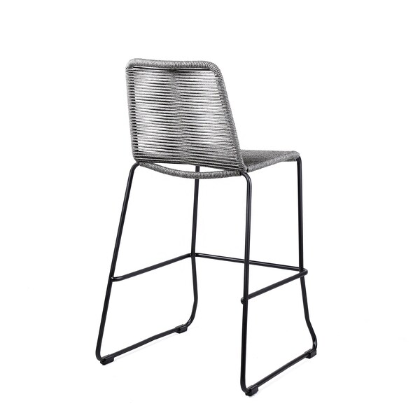 Armen Living Shasta 30" Outdoor Metal and Gray Rope Stackable Barstool - Set of 2 - LCSTBABLGRY30