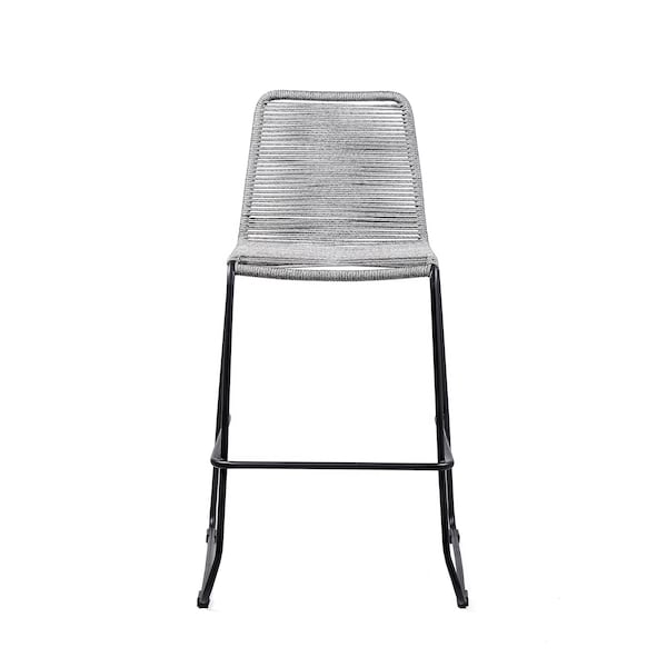 Armen Living Shasta 30" Outdoor Metal and Gray Rope Stackable Barstool - Set of 2 - LCSTBABLGRY30