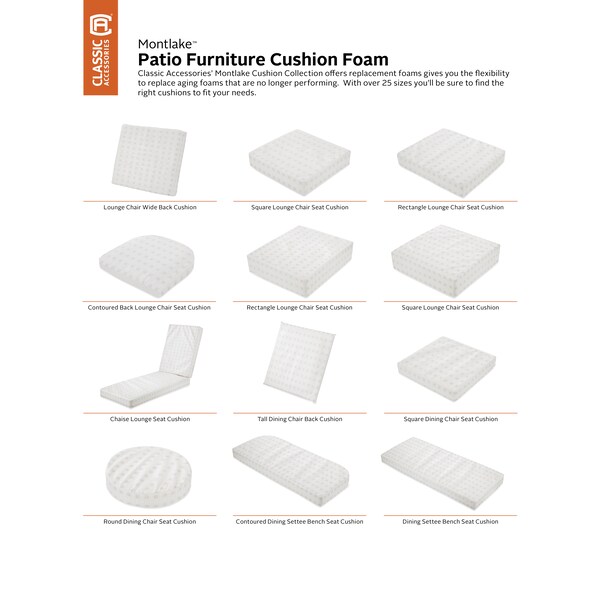 Classic Accessories Patio Lounge Chair Pillow Back Cushion Foam, 21 x 20 x 4 Inch - 61-058-019901-RT