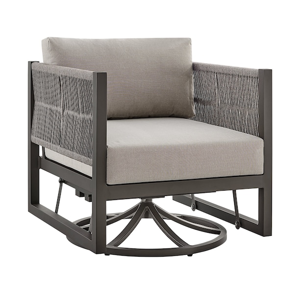 Armen Living Cuffay Outdoor Patio Swivel Glider Lounge Chair in Dark Brown Aluminum with Cushions - 840254332461