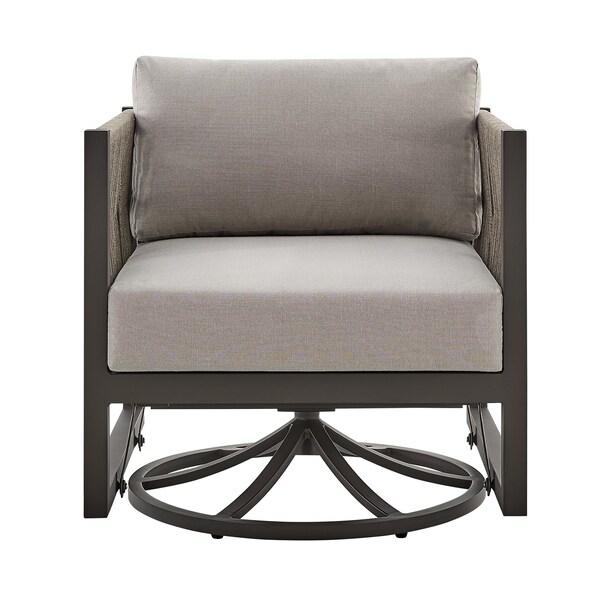 Armen Living Cuffay Outdoor Patio Swivel Glider Lounge Chair in Dark Brown Aluminum with Cushions - 840254332461