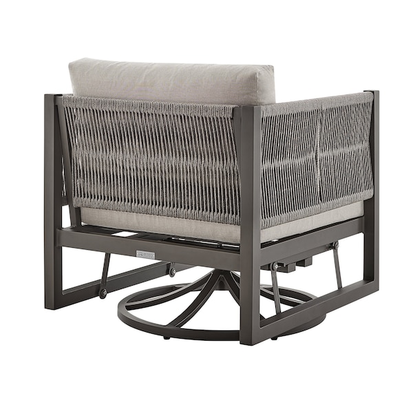 Armen Living Cuffay Outdoor Patio Swivel Glider Lounge Chair in Dark Brown Aluminum with Cushions - 840254332461