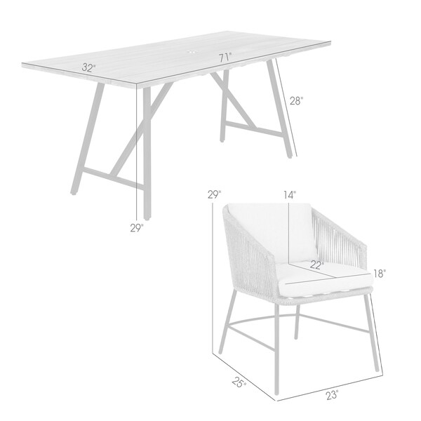 Armen Living Koala and Calica 5 Piece Dining Set in Light Eucalyptus and Metal with Gray Rope - 840254332348