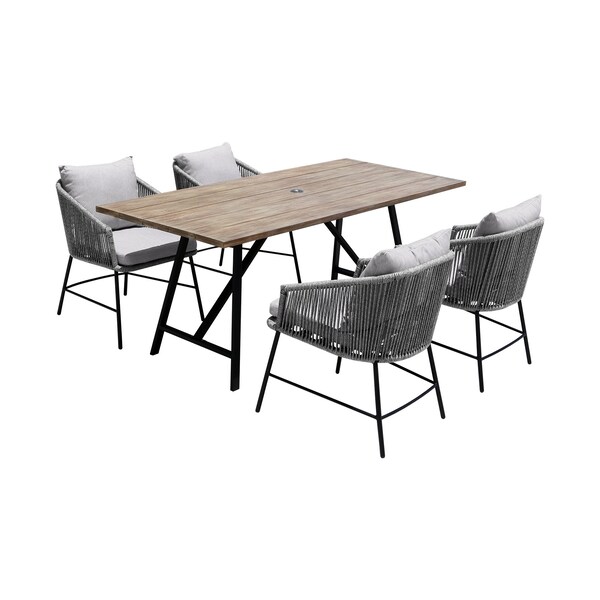 Armen Living Koala and Calica 5 Piece Dining Set in Light Eucalyptus and Metal with Gray Rope - 840254332348