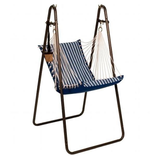 Algoma Net Algoma Net 1525S184187BR Sunbrella Hanging Chair with Stand Set; Blue - Regatta - 1525S184187BR