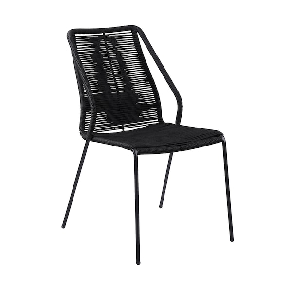 Armen Living Koala and Clip 5 Piece Dining Set in Dark Eucalyptus Wood and Metal with Black Rope - 840254332324