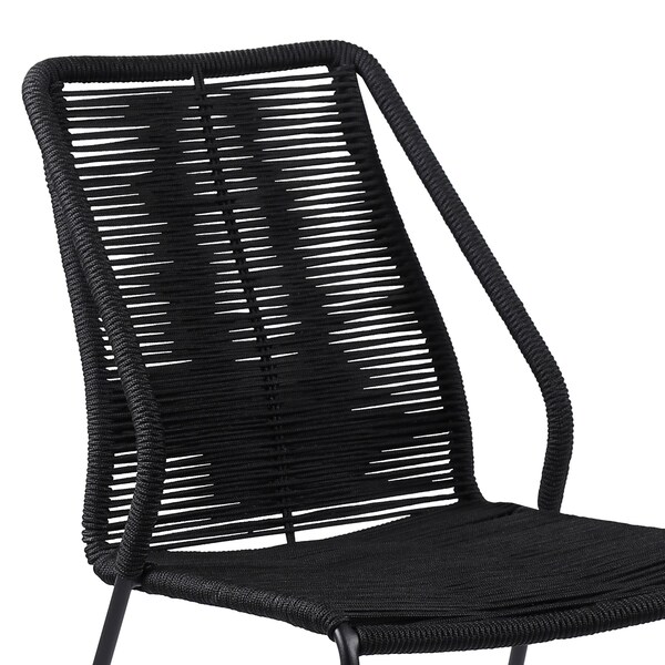 Armen Living Koala and Clip 5 Piece Dining Set in Dark Eucalyptus Wood and Metal with Black Rope - 840254332324