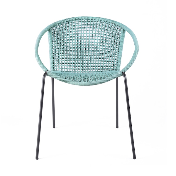 Armen Living Snack Indoor Outdoor Stackable Steel Dining Chair with Wasabi Rope - Set of 2 - LCSNSIWSB