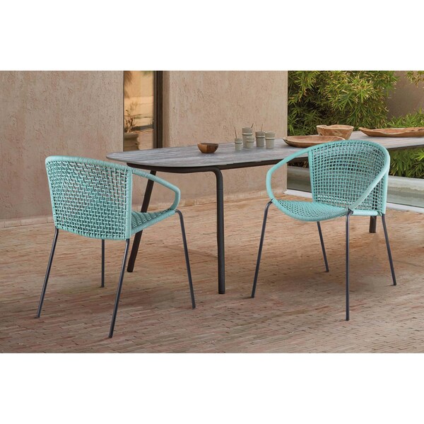 Armen Living Snack Indoor Outdoor Stackable Steel Dining Chair with Wasabi Rope - Set of 2 - LCSNSIWSB