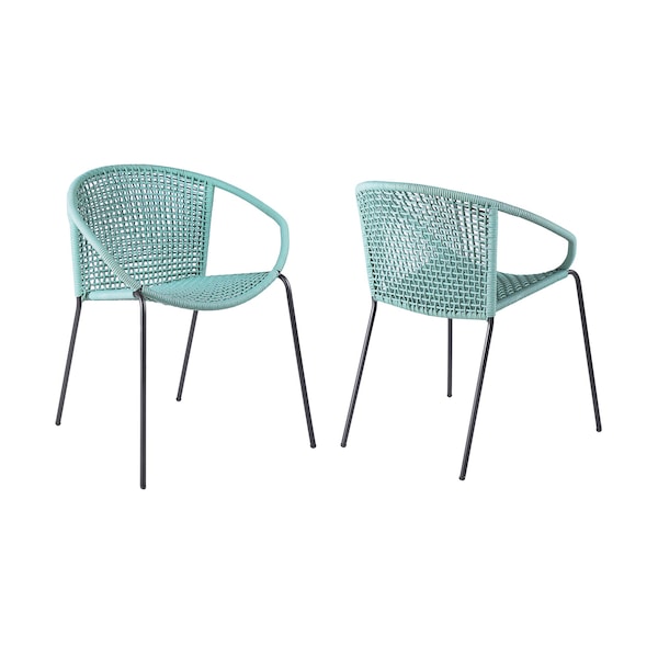 Armen Living Snack Indoor Outdoor Stackable Steel Dining Chair with Wasabi Rope - Set of 2 - LCSNSIWSB