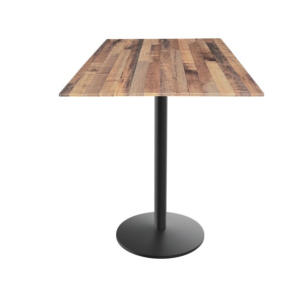 Holland Bar Stool Co 36 Tall OD214 Black Table Base w22 Diameter foot and 32x32 Square Rustic Top, IndoorOutdoor - OD214-2236BWODS32SQRUSTIC