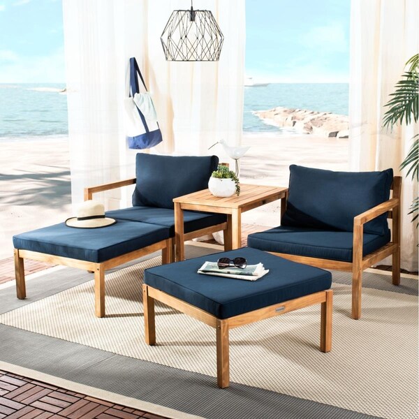 Safavieh Pratia Outdoor Set; Navy & Natural - 5 Piece - PAT6759B