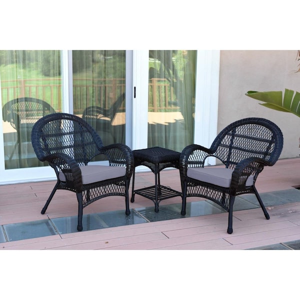 Propation W00211-2-CES033 Santa Maria Black Wicker Chair Set, Steel Blue Cushions - 3 Piece - PR2435684