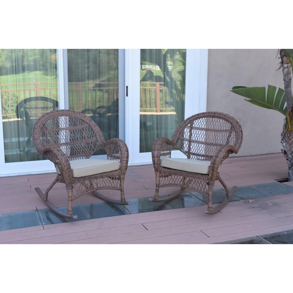 Jeco W00210-R-2-FS006 Santa Maria Honey Wicker Rocker Chair with Tan Cushion, 2PK - W00210-R_2-FS006