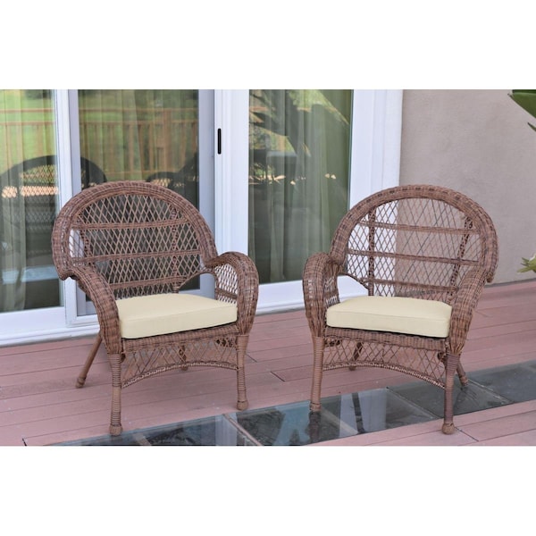 Jeco W00210-C-2-FS001 Santa Maria Honey Wicker Chair with Ivory Cushion - W00210-C_2-FS001