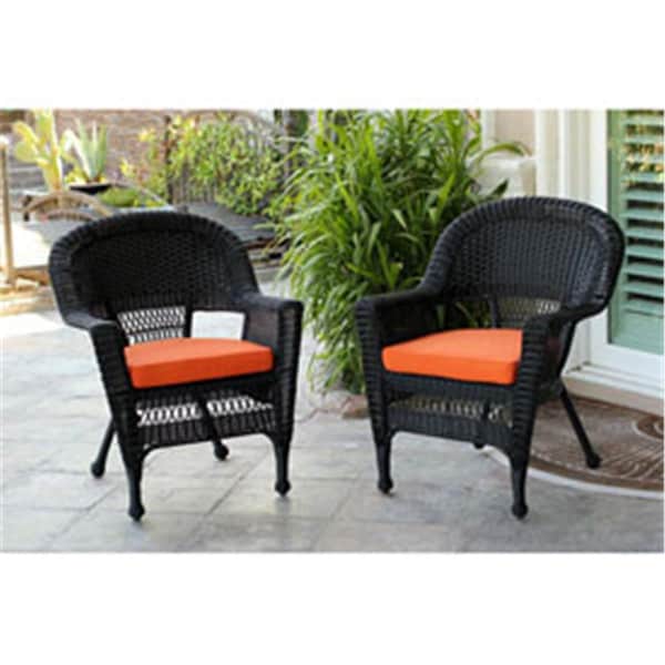 Jeco W00207-C-2-FS016-CS Black Wicker Chair with Orange Cushion - W00207-C_2-FS016-CS